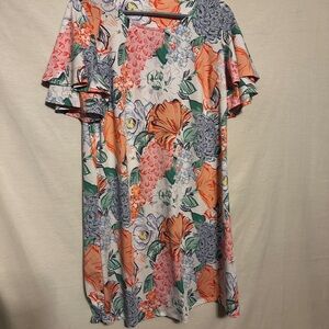 Floral Print Ruffle Sleeve Dress